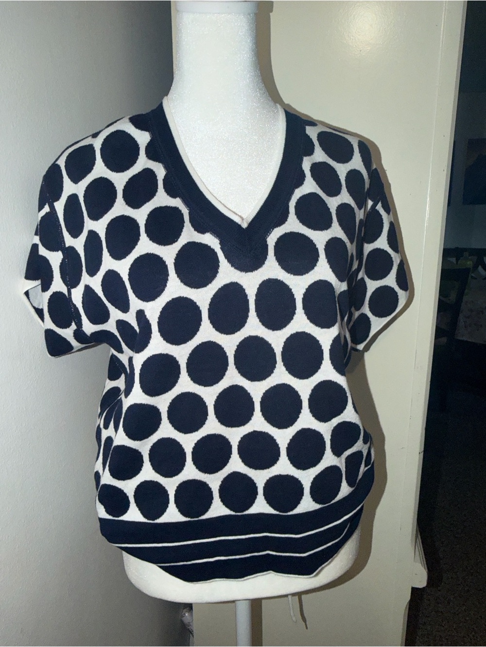 CAbi Black & White Polka Dot V-Neck Sweater